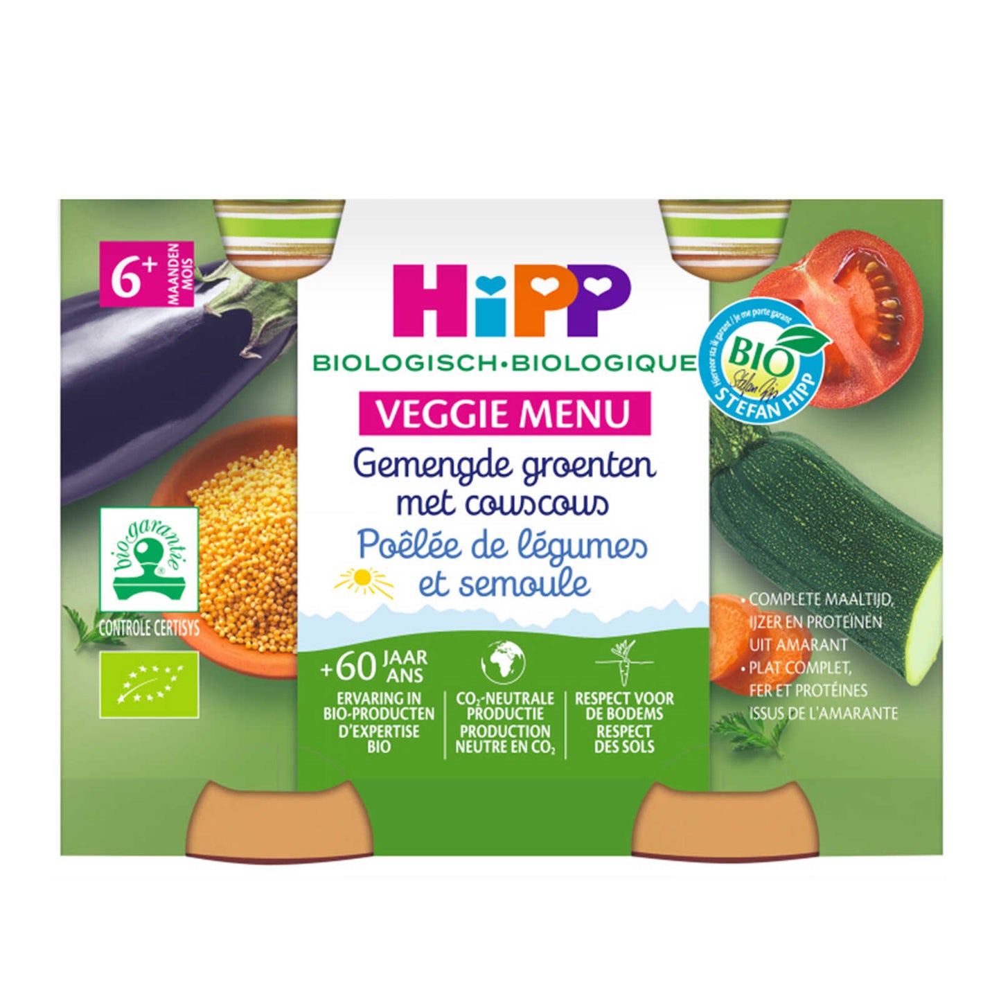 Repas | Poêlée Légumes Semoule | 6M | Bio | 11,71 €/kg | 2 x 190 gr