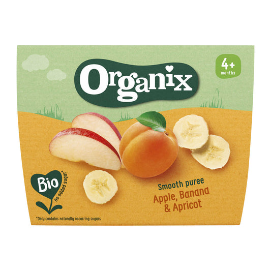 Panade | Pomme Banane Abricot | 4M | Bio | 12,48 €/kg | 4 x 100 gr