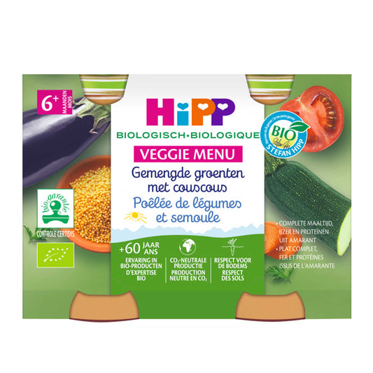 Repas | Poêlée Légumes Semoule | 6M | Bio | 11,71 €/kg | 2 x 190 gr
