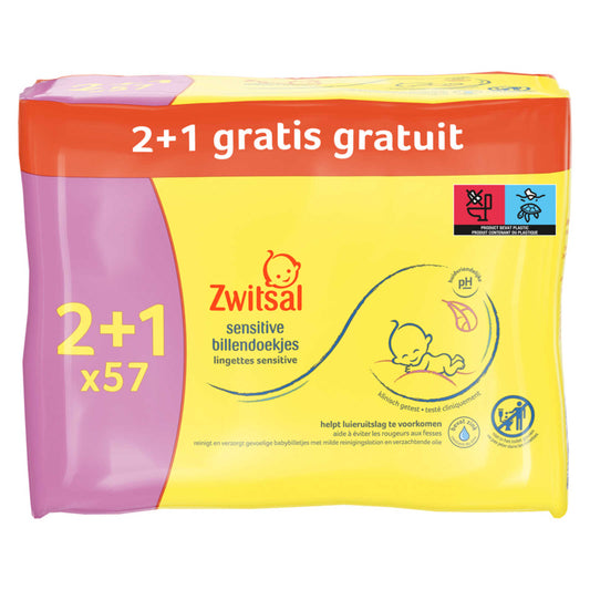 Lingettes | Sensitive | 2+1 Gratuit | 0,10 €/pc | 57 pc