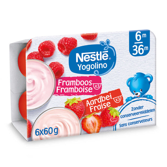 Dessert lacté | Fraise Framboise | 6M | 9,58 €/kg | 6 x 60 gr