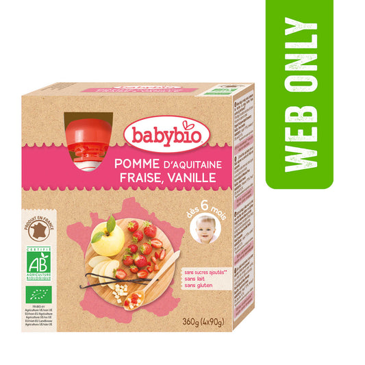 Gourde | Pomme Fraise Vanille | 6M | Bio | 13,03 €/kg | 4 x 90 gr