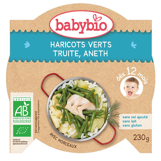 Repas | Haricots verts Truite | 12M | Bio | 13,70 €/kg | 230 gr