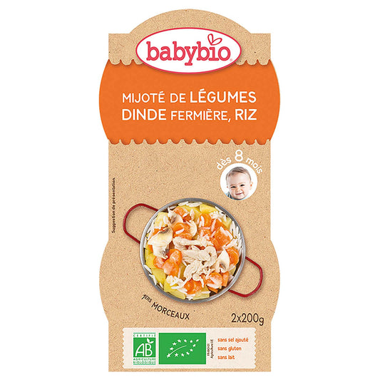 Repas | Légumes Dinde Riz | 8M | Bio | 10,73 €/kg | 400 gr