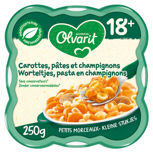 Plat | Carottes pâtes champignons | 18M | 12,20 €/kg | 250 gr
