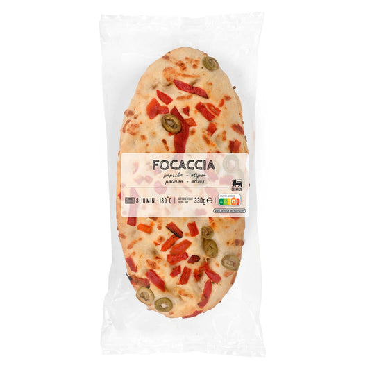 Focaccia | Poivrons | Olives | 9,06 €/kg | 330 gr
