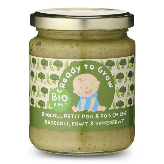 Panade bébé fraiche | Brocoli | Petit pois | Pois chiche | 8M | Bio | 20,21 €/kg | 240 gr