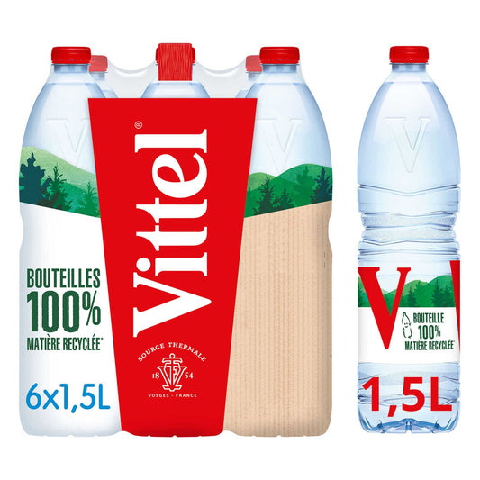 Eau minérale | Non pétillante | PET | 0,60 €/l | 6 x 1,5 l