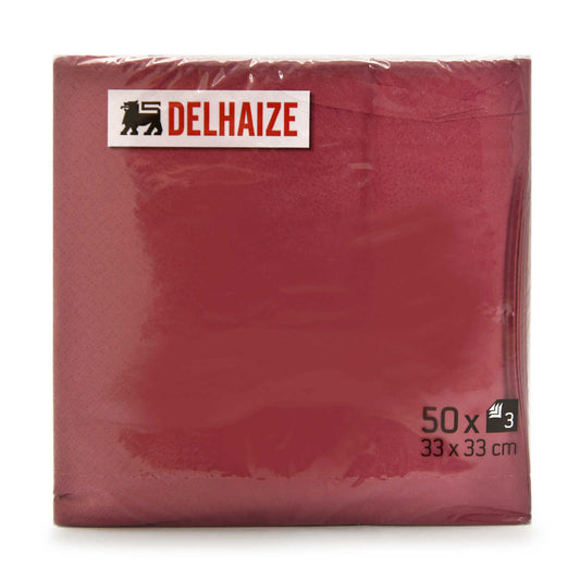 Serviettes | bordeaux | 3 plis | 33x33cm | 0,04 €/pc | 50 pc