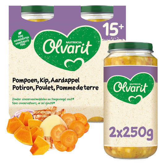 Repas | Potiron Poulet Pomme de terre | 15M | 9,18 €/kg | 2 x 250 gr